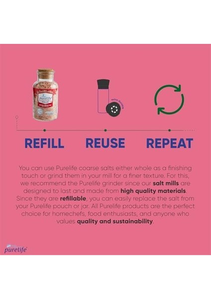 Purelife Himalaya Tuzu - Granül Kristal Kaya Tuzu Pembe - Mantar Tıpalı Cam Şişe - 350 gr