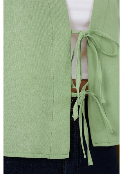 Önü Bağlamalı Keten Kimono 960 - E.yeşil fiyatları