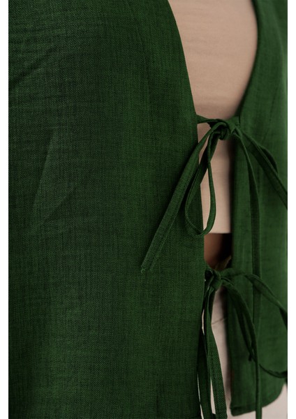 Önü Bağlamalı Keten Kimono 960 - Zümrüt Yeşili fiyatları
