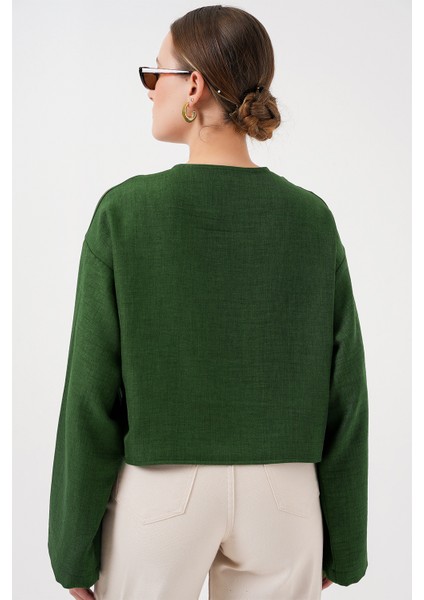 Önü Bağlamalı Keten Kimono 960 - Zümrüt Yeşili modelleri