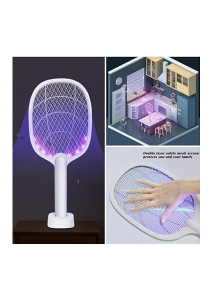 Sinek Raketi Sivrisinek Öldürücü Dik Durabilen Standlı 8 Pcs Uv Işıklı 1500 Mah 3000V Raket, Aç-Kapa Düğmeli Elektrikli Sarjlı Sinek Raketi, Güvenli Kullanım