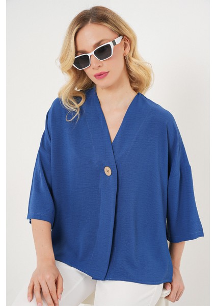 Kadın Kısa Kol Oversize Kimono 5969 - Indigo modelleri