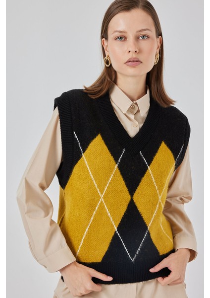 Kadın Baklava Desenli Süveter 15940 - Siyah