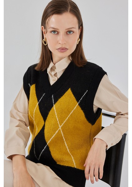 Kadın Baklava Desenli Süveter 15940 - Siyah modelleri