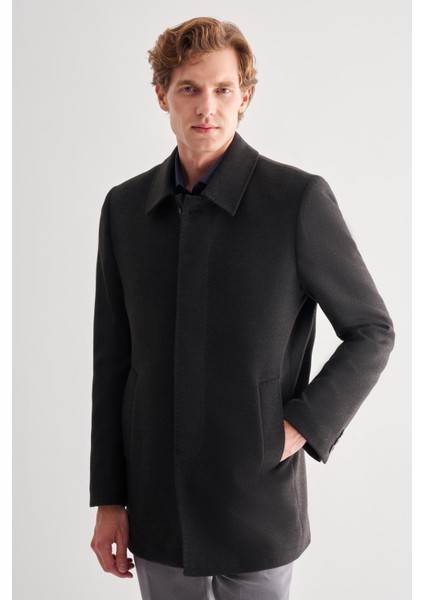 Koyu Antrasit Kaşe Bebe Yaka Kapitoneli Astar Comfort Fit Rahat Kesim Klasik Kaban 1008245161 modelleri