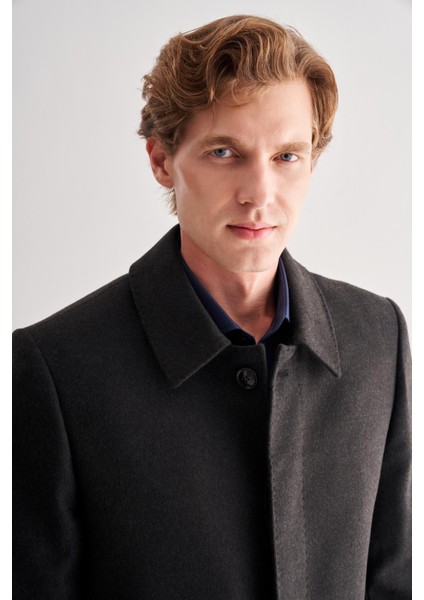 Koyu Antrasit Kaşe Bebe Yaka Kapitoneli Astar Comfort Fit Rahat Kesim Klasik Kaban 1008245161 fırsatları