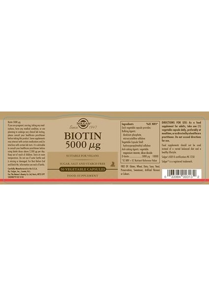 Solgar Biotin 5000 Mcg 1 Paket(1 x 1 Stück)