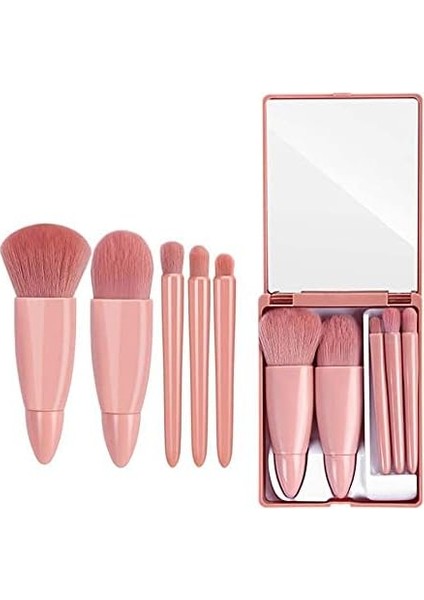 Coshıne Kolay Alınan Seyahat Makyaj Fırça Seti, 5 Adet Mini Komple Fonksiyonlu Kozmetik Fırça Seti (Aynalı 5 Adet)