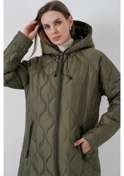 5177 Kapüşonlu Uzun Kapitone Mont - Haki fiyatları