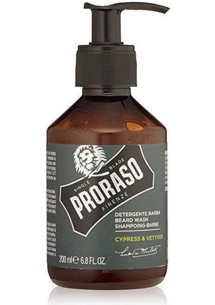 Proraso Cypress & Vetyver Sakal Şampuanı, Kirleri Gideren ve Etkili Bir Şekilde Temizleyen Erkek Sakal Bakımı Için Profesyonel Nemlendirici Şampuan, 200 ml (1'li Paket)