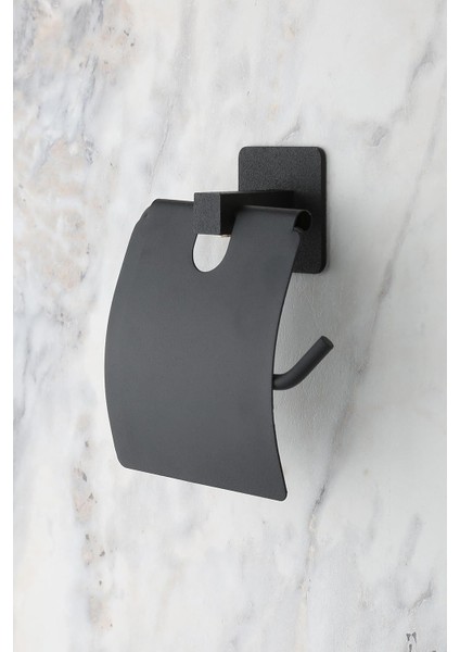 Kare Siyah Yapışkanlı Kapaklı Tuvalet Kağıtlığı Wc Kağıtlık Tuvalet Kağıdı Askısı