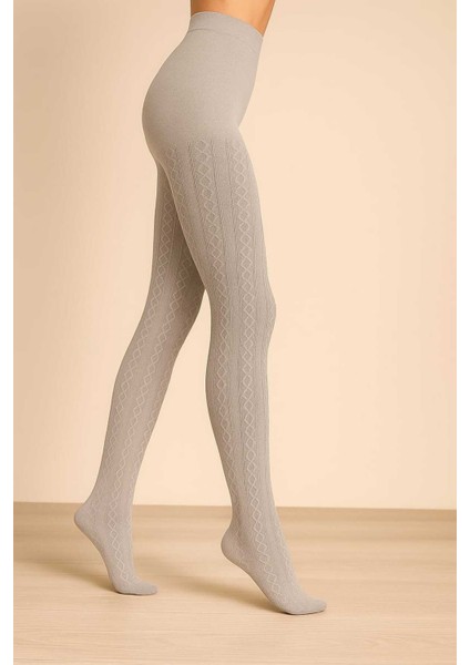 Triko Kümaş Kendinden Desenli Kalın Kışlık Kadın Gri Karina Külotlu Çorap -Cotton Desenli Çorabı modelleri