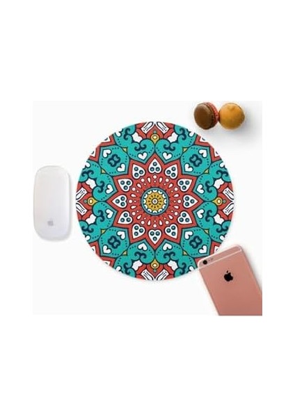 Renkli Mandala Tasarımlı Yuvarlak Mouse Pad - Mousepad - Mouse Pad - Fare Altlığı fiyatları
