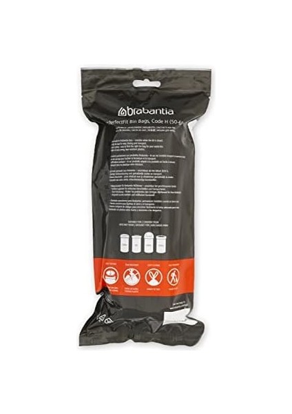 Brabantia Perfectfit Çöp Torbası, Çoklu Paket (Code H – 50 L/60 L) Ekstra Güçlü Çöp Torbaları, Çekme Bantlı, 6 Rulo (120 Çöp Torbası)