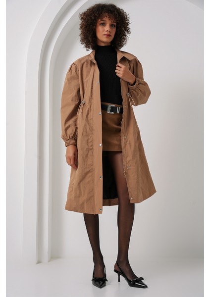 5939 Astarlı Uzun Trençkot - Camel fiyatları