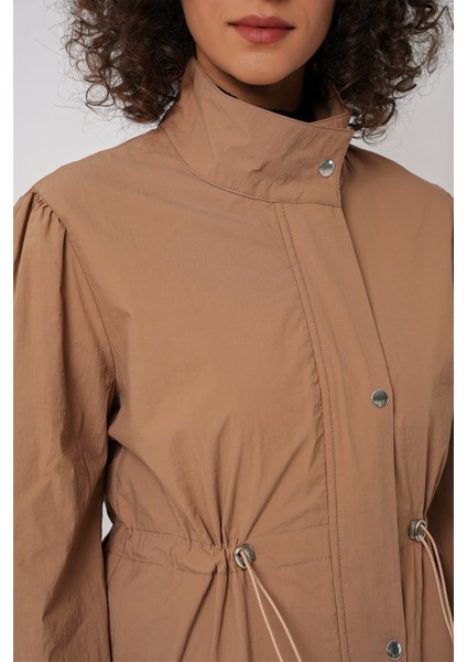 5939 Astarlı Uzun Trençkot - Camel indirimleri