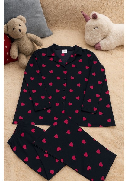 Kadın Siyah Kalpli %100 Pamuk Milan Kumaş Pijama Takımı modelleri