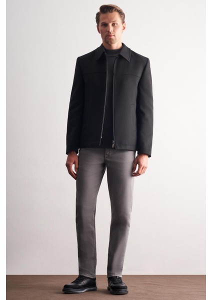 Siyah Berberi Yaka Tam Astar Classic Slim Fit Esnek Kaşe Mont 1007255121 fiyatları