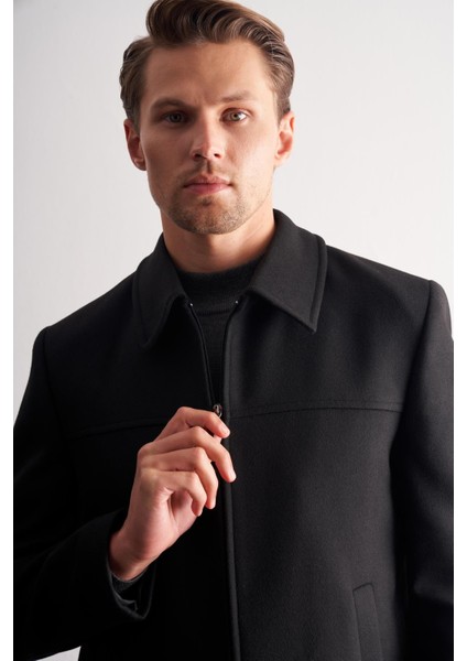 Siyah Berberi Yaka Tam Astar Classic Slim Fit Esnek Kaşe Mont 1007255121 fırsatları