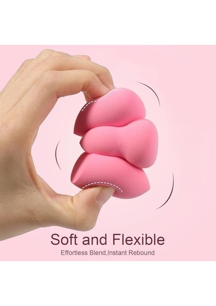 Pembe 5 Adet Güzellik Makyaj Süngeri Seti 3 Adet Sünger + 2 Adet Kalpli Pudra Fondöten Bb Krem Uygulama Aparatı Yıkanabilir Sünger -Puff modelleri