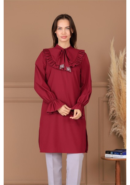 Asel Tesettür Takım Bordo ELB82 modelleri