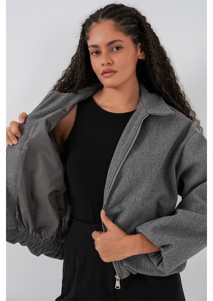Kadın Büzgülü Oversize Kaşe Ceket 0728 - Gri indirimleri