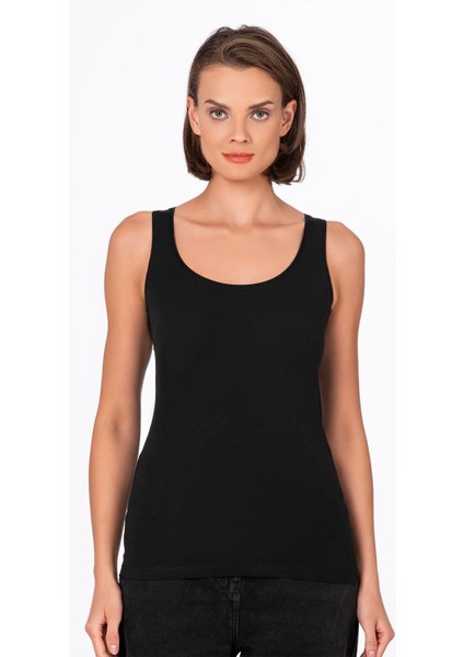 Kadın Pamuklu Likralı Süprem Esnek Kalın Askılı Atlet Siyah | K23320