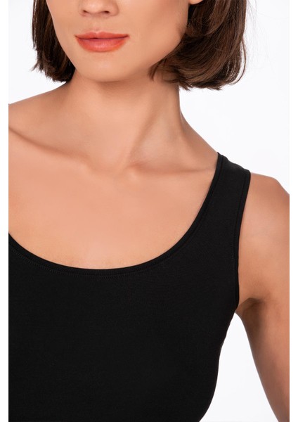 Kadın Pamuklu Likralı Süprem Esnek Kalın Askılı Atlet Siyah | K23320 modelleri