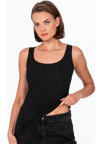 Kadın Pamuklu Likralı Süprem Esnek Kalın Askılı Atlet Siyah | K23320 fırsatları