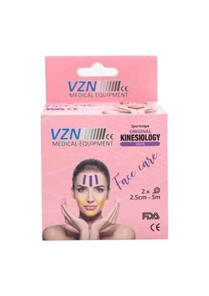 Vzn Facetape Yüz Germe ve Kırışıklık Rehabilitasyon Bandı | Hipoalerjenik |%100 Pamuk | 2 Adet | 2,5 cm x 5 M modelleri