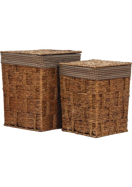 2'li Kapaklı Hasır Sepet – Oyuncak Kutusu, ve Havlu Saklama Sepeti, Bez Astarlı Hasır Kutu, Dekoratif ve Fonksiyonel Saklama Çözümü, Şık, Dayanıklı Tasarım (Hasır Kapak Büyük)