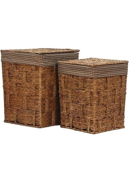 2'li Kapaklı Hasır Sepet – Oyuncak Kutusu, ve Havlu Saklama Sepeti, Bez Astarlı Hasır Kutu, Dekoratif ve Fonksiyonel Saklama Çözümü, Şık, Dayanıklı Tasarım (Hasır Kapak Büyük) modelleri