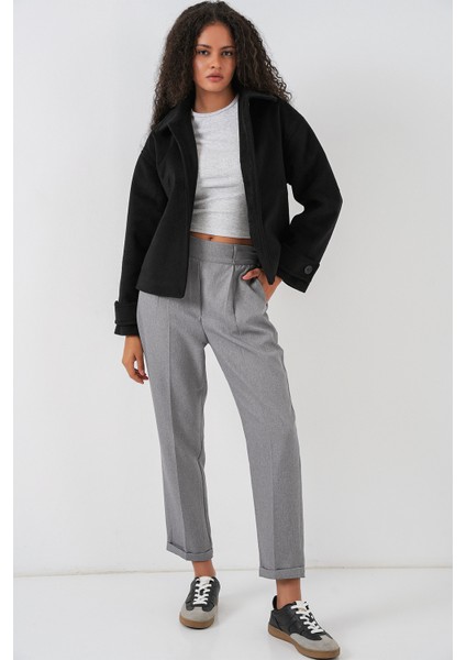 Kadın Cepli Kruvaze Uzun Kollu Kısa Kaşe Ceket 0724 - Siyah fiyatları