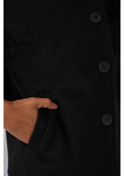 Kadın Cepli Kruvaze Uzun Kollu Kısa Kaşe Ceket 0724 - Siyah fırsatları