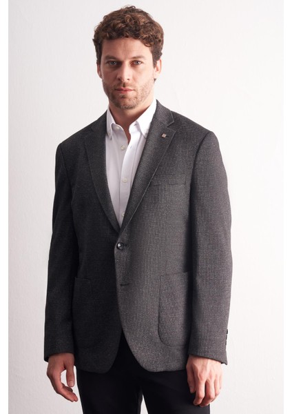 Siyah Mono Yaka Kendinden Desenli Esnek 6 Drop Comfort Fit Classic Ceket 1002255155 modelleri
