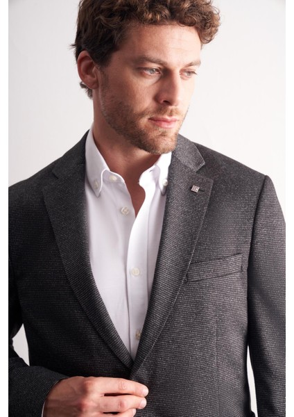 Siyah Mono Yaka Kendinden Desenli Esnek 6 Drop Comfort Fit Classic Ceket 1002255155 fırsatları
