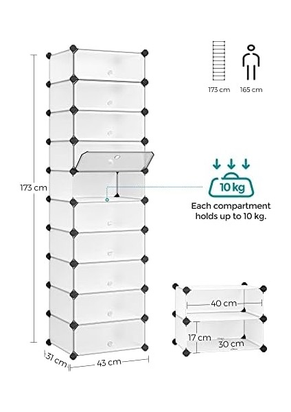 Plastik Ayakkabı Rafı, Dikdörtgen 10'lu Sistem, Beyaz LPC10W fiyatları