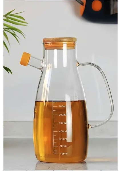 Cam Yağdanlık Bambu Kapaklı Borosilikat 1000 M