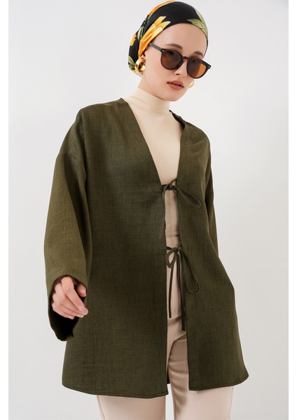 Keten Tesettür Kimono 5968 - Haki