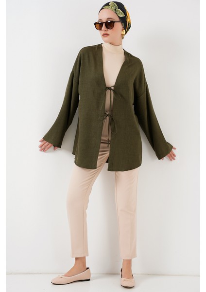 Keten Tesettür Kimono 5968 - Haki fiyatları