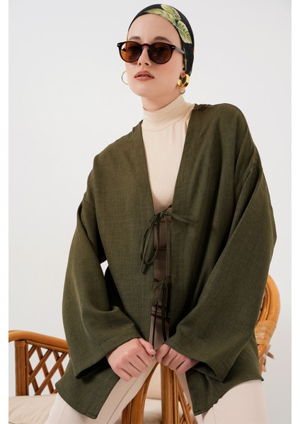 Keten Tesettür Kimono 5968 - Haki modelleri