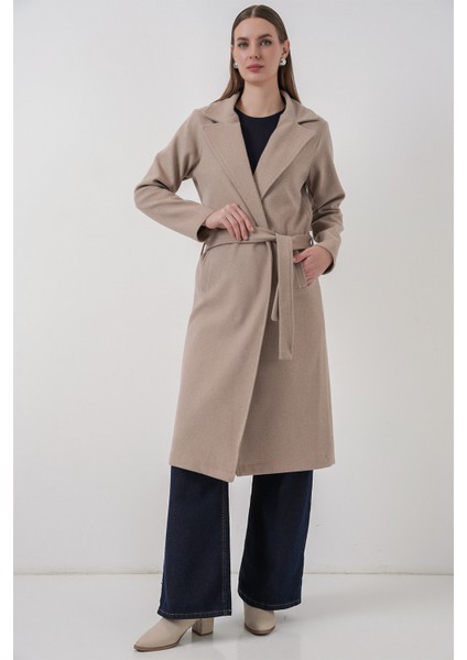 9118 Kruvaze Yaka Kaşe Kaban - A.bej fiyatları