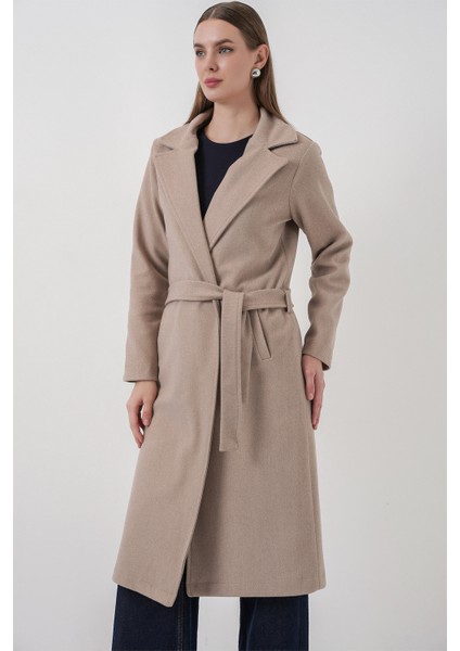 9118 Kruvaze Yaka Kaşe Kaban - A.bej fırsatları