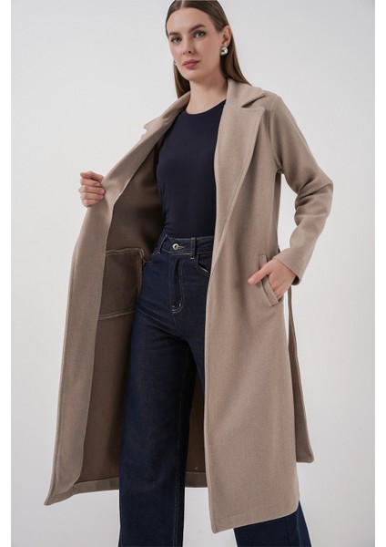 9118 Kruvaze Yaka Kaşe Kaban - A.bej indirimleri