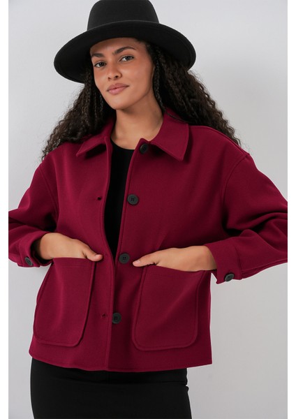 0713 Kadın Kaşe Ceket - Bordo