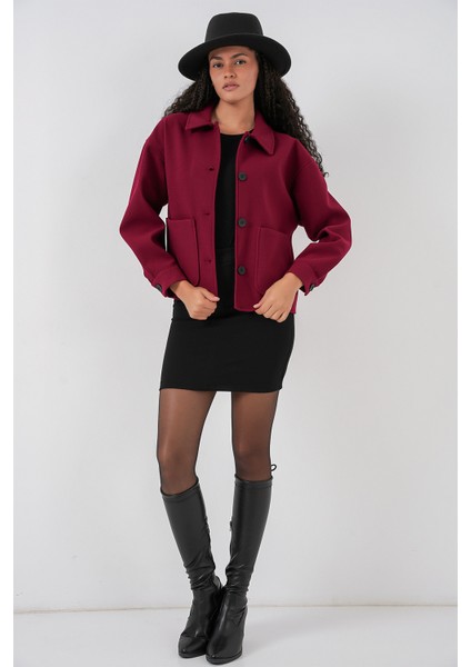 0713 Kadın Kaşe Ceket - Bordo fiyatları