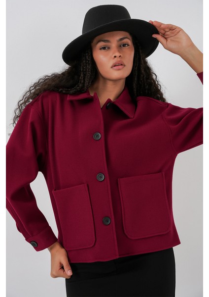 0713 Kadın Kaşe Ceket - Bordo fırsatları