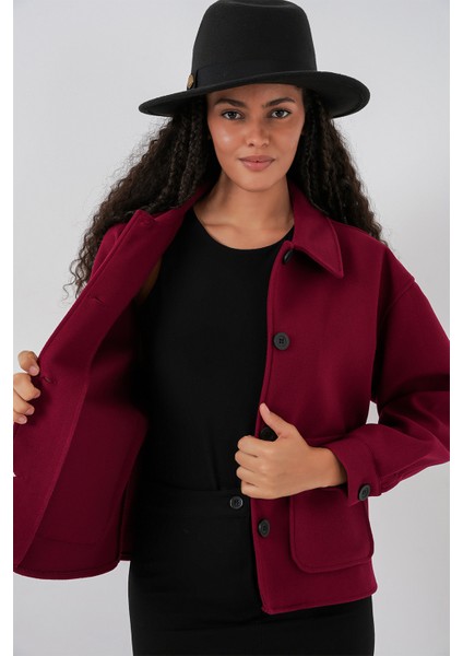 0713 Kadın Kaşe Ceket - Bordo indirimleri