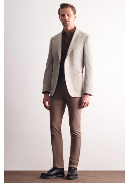 Taş Rengi Mono Yaka Ekose Desen Pamuklu 6 Drop Comfort Fit Classic Ceket 1002255152 fiyatları