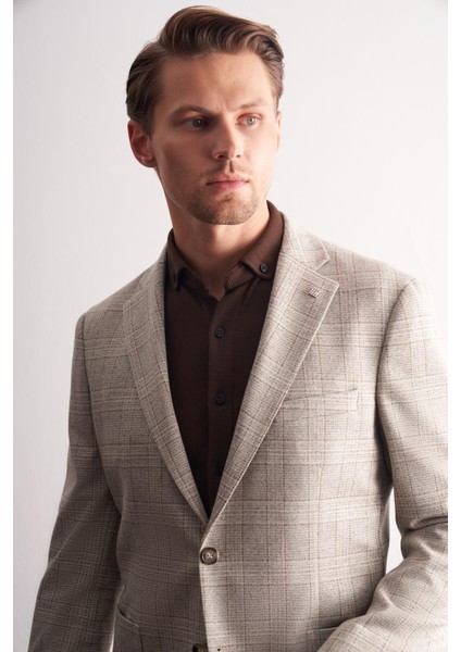 Taş Rengi Mono Yaka Ekose Desen Pamuklu 6 Drop Comfort Fit Classic Ceket 1002255152 fırsatları